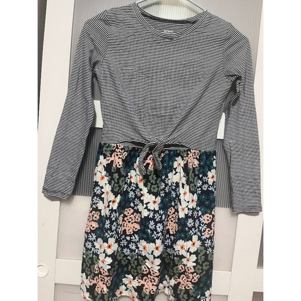 Carters Size 12/12A striped floral longsleeve girls dress back